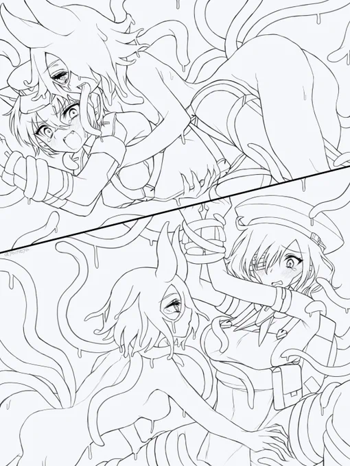 うちのこズ ぬるぬる絡み絵練習線画 