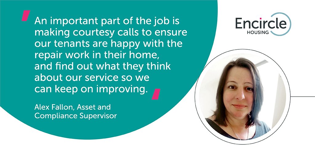EncircleHA's tweet photo. Every quarter we call our tenants to check they are happy with the repair work carried out and gather feedback about our service #GetToKnowYourCustomerDay #TenantInvolvement @alexfallon76 https://t.co/7SZ81mkRpg
