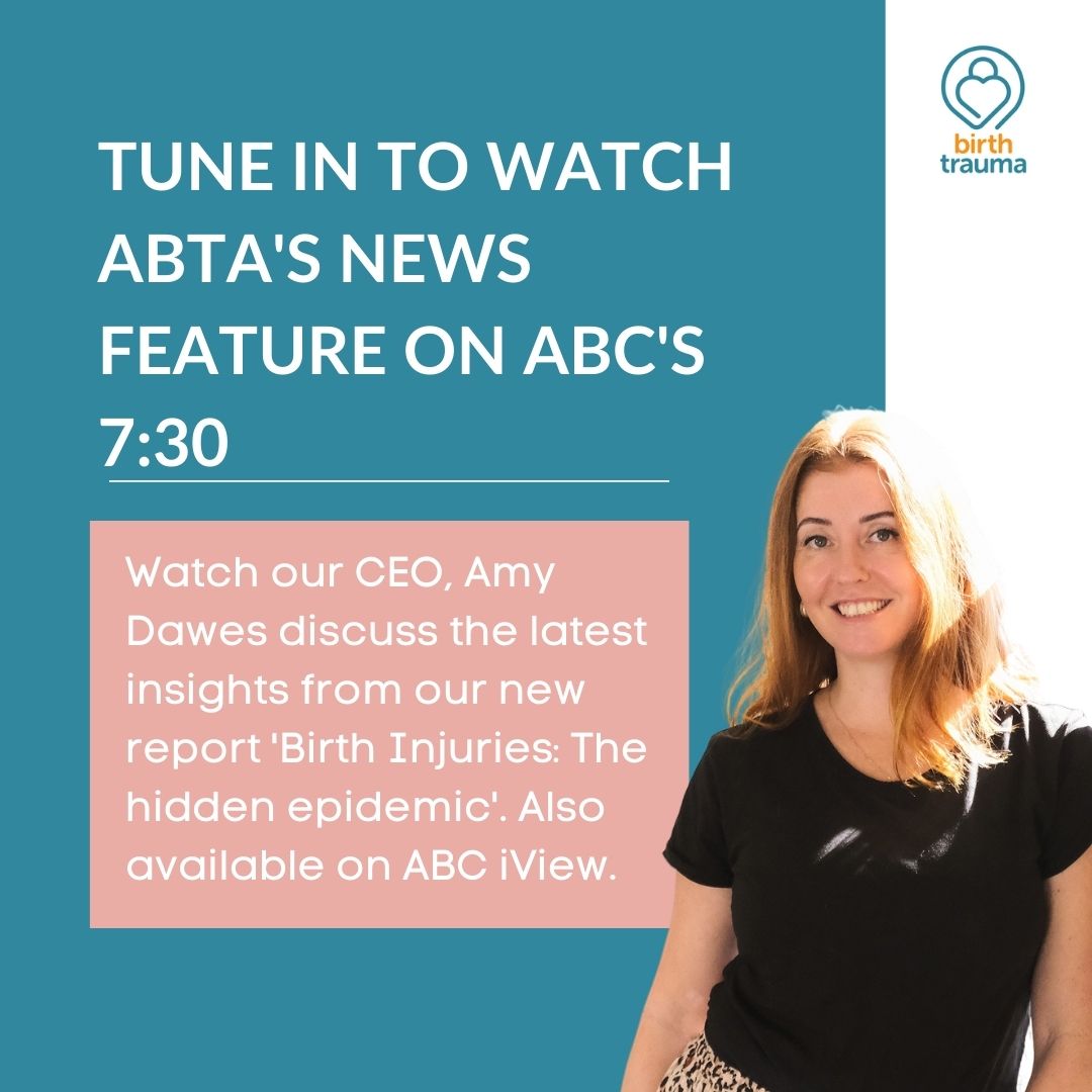 Birthtrauma.org.au (@ausbirthtrauma) on Twitter photo Newsflash❗️Tune into <a href="/abc730/">abc730</a> tonight to catch ABTA Cofounder & CEO, Amy Dawes, alongside two brave women speaking out about birth injuries: the silent epidemic. Newsflash❗️Tune into <a href="/abc730/">abc730</a> tonight to catch ABTA Cofounder & CEO, Amy Dawes, alongside two brave women speaking out about birth injuries: the silent epidemic.