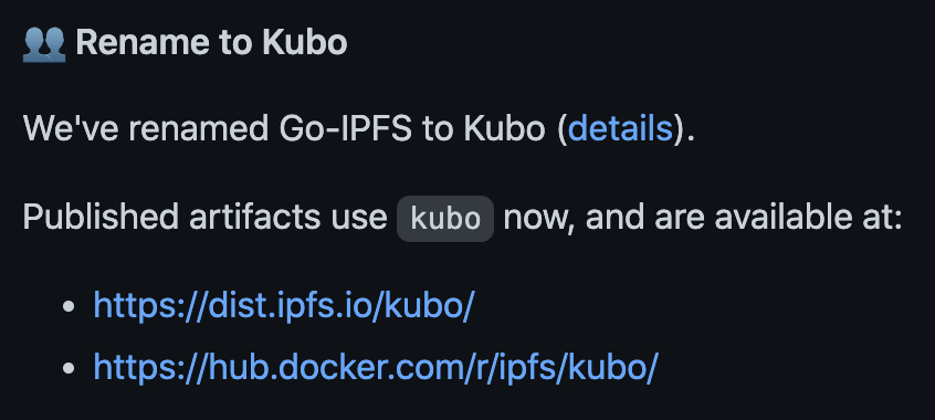 agenticsim's tweet photo. Go-IPFS now is Kubo. https://t.co/Yn2KfbKMfe