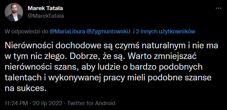 ZygmuntowskiJ's tweet photo. Tak wygląda ideologia neoliberalna. Ustalenia nauk społecznych (bardziej antropologii niż ekonomii) jasno pokazują, że nierówności (ich poziom) to efekt systemu gosp., pochodzenia ludzkiego. Historycznie ulegały zmianom. Były aktywista FOR nie zna też dowodów o ich szkodliwości. https://t.co/AJBqJosCyv