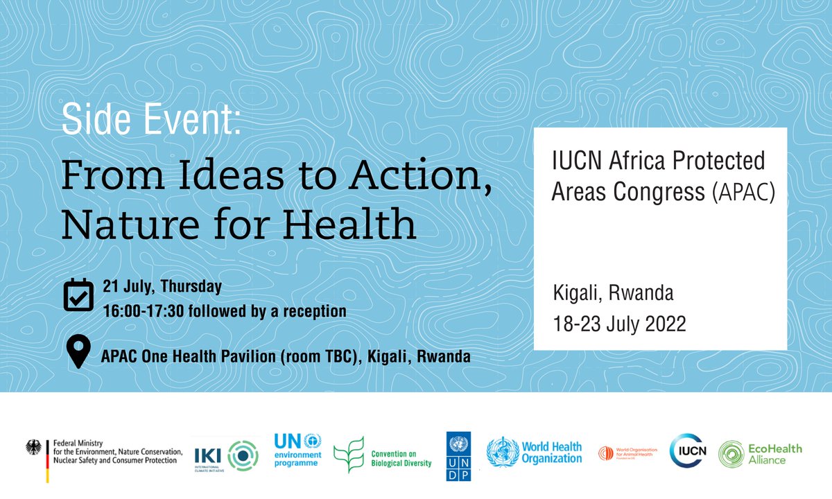 📣 Invitation to @APA_Congress participants!

Join our in-person event today at 4pm to hear more from #Nature4Health partners @BMUV @iki_germany @UNEP @UNBIODIVERSITY @UNDP @WHO @WOAH_Global @IUCN & @EcoHealthNYC

21 Jul 16:00-17:30 Kigali 🇷🇼
Place: APAC One Health Pavilion