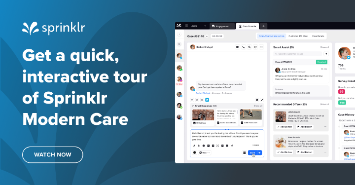 sivasankargnv's tweet photo. Take a guided tour of @Sprinklr's unified, AI-powered customer service software — and learn how you can make your customers happier across 30+ digital channels: https://t.co/Ud43c8BCGC https://t.co/aXKeyf0CR2