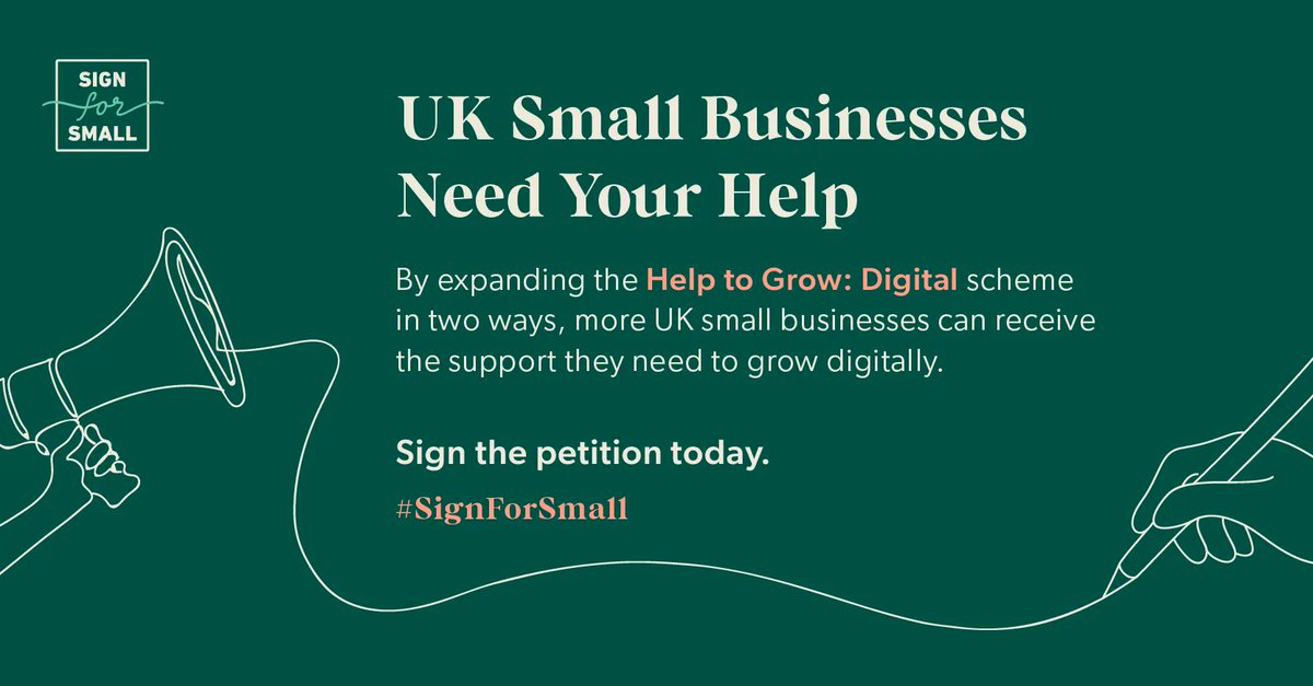 Lowering the Help to Grow: Digital scheme’s eligibility criteria and broadening the range of software offered could help more small businesses mitigate the effects of increased costs and go digital. Sign the petition to expand the scheme: signforsmall.uk #SignForSmall
