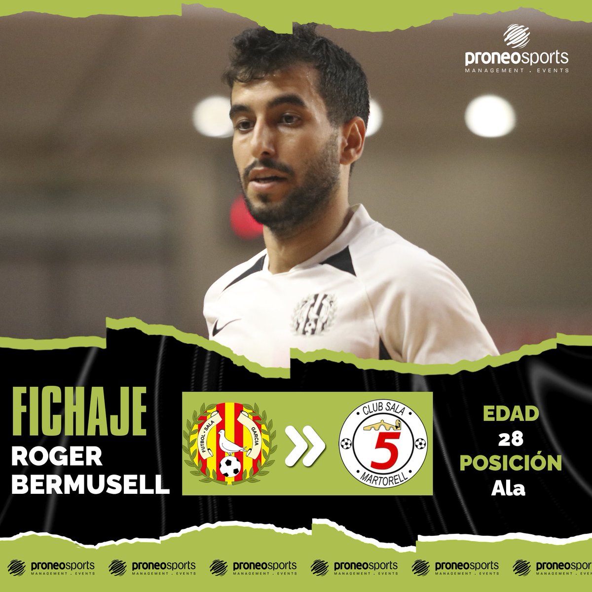𝐑𝐎𝐆𝐄𝐑 𝐁𝐄𝐑𝐌𝐔𝐒𝐄𝐋𝐋 ✍🏻 <a href="/sala5martorell/">Club Sala 5 Martorell</a> 

Come on!!!! En Martorell lo pasarán bien 🤙🏻

𝐌𝐎𝐋𝐓𝐀 𝐒𝐎𝐑𝐓 <a href="/rbermusell/">Roger Bermusell</a>! 🍀

#ProneoFutsal #ProneoSports