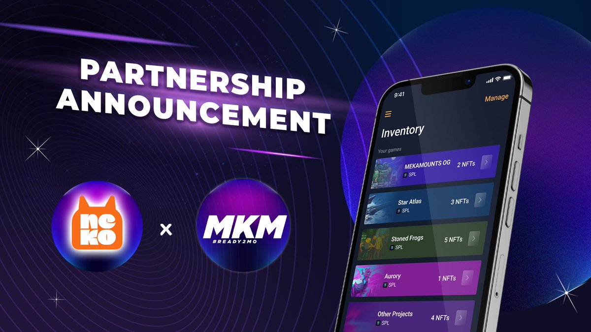 PARTNERSHIP ANNOUNCEMENT
We're happy to announce an integration with <a href="/nekowallet/">Neko Wallet | Wallet for Degens</a>, a multi-chain wallet with tailored features for web3 gamers and NFT traders.

Android: bit.ly/3zi72rC
iOS: apple.co/3uU5GRx

<a href="/MEKAMOUNTS/">MEKAMOUNTS | MKM-474 (Pre-sale Sold Out)</a> 🤝 <a href="/nekowallet/">Neko Wallet | Wallet for Degens</a>