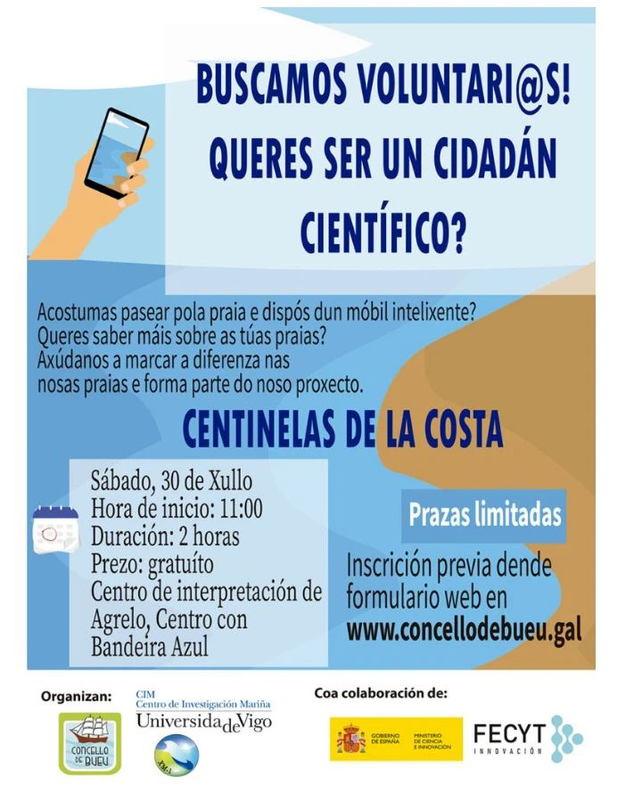 🕵Gustaríache formar parte do proxecto @CentinelasCosta e monitorizar as nosas praias? O 30 de xullo terá lugar un obradoiro no @ConcellodeBueu para presentar a App que as e os voluntarios usarán para informar dos cambios nos areais e na costa. ℹcim.uvigo.gal/2022/07/o-prox…