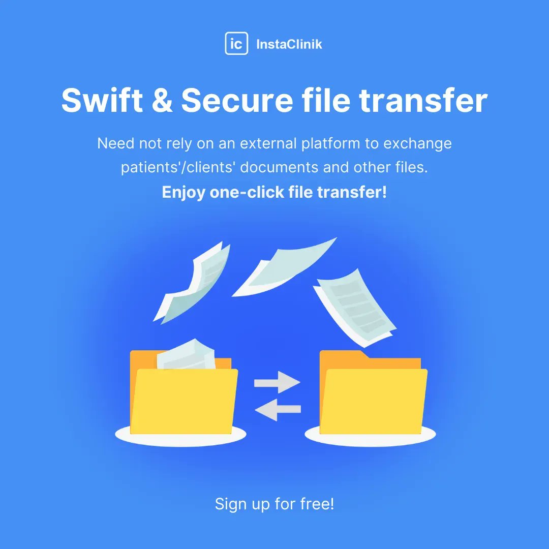 instaclinik's tweet photo. InstaClinik's one-click file transfer feature enables safe and secure exchange of patient/client documents.
Sign Up for Free and Try it out now.
#hipaacompliant #cybersecurity #telehealth #hipaacompliance #patientengagement #instaclinik #clinicinbio #digitalpractice #unlockhealth https://t.co/hc8IBbZYEc