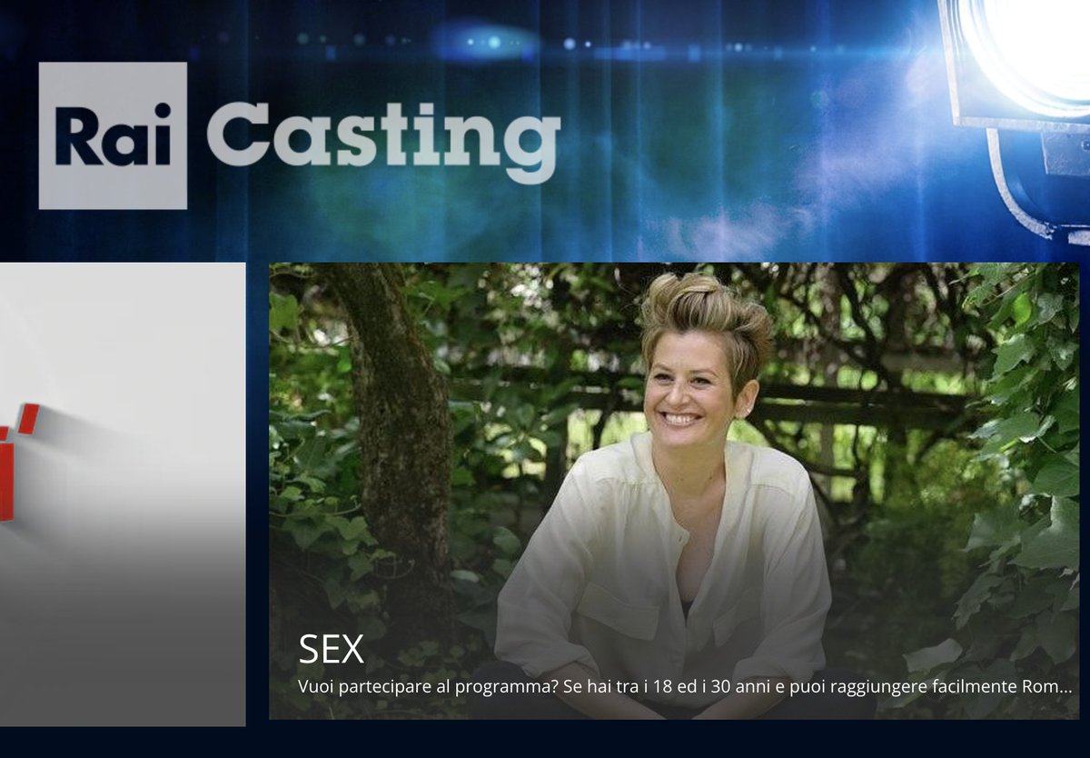 Al via le candidature al casting per partecipare a “#Sex”, il programma televisivo che sarà trasmesso su <a href="/RaiTre/">Rai3</a>.La selezione è aperta a persone di età compresa tra i 18 ed i 30 anni e che hanno la possibilità di recarsi facilmente a Roma.#angelarafanelli
rai.it/raicasting/?fb…