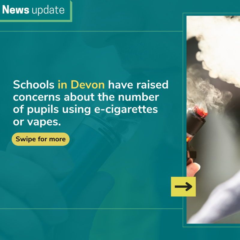 DevonCC's tweet photo. 💨 Concerns have been raised by schools in #Devon about a rise in the use of vapes, or e-cigarettes, among pupils at school.

Feedback from schools suggest that some children, a few as young as seven, are using vapes regularly.

Swipe left below to read more ⬅️