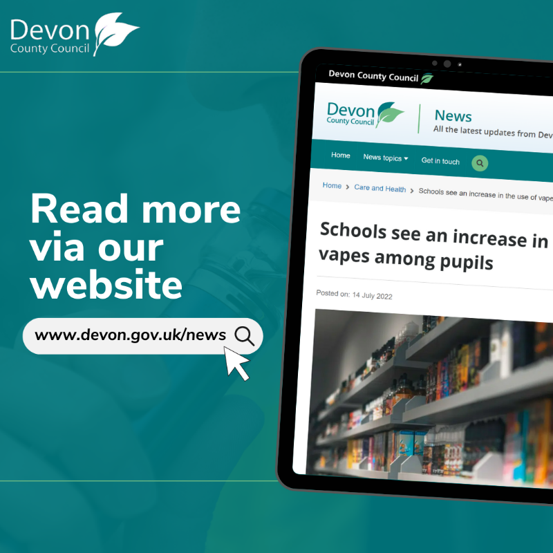 DevonCC's tweet photo. 💨 Concerns have been raised by schools in #Devon about a rise in the use of vapes, or e-cigarettes, among pupils at school.

Feedback from schools suggest that some children, a few as young as seven, are using vapes regularly.

Swipe left below to read more ⬅️