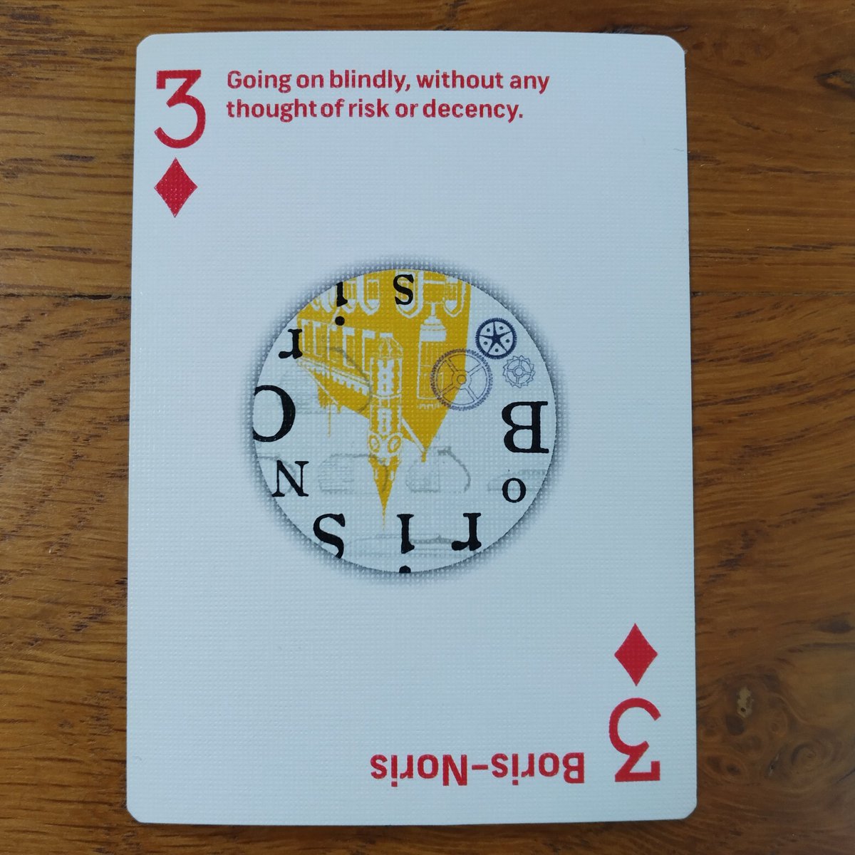 When playing with the <a href="/DorchesterBID/">Dorchester BID</a> #WilliamBarnes #Dorset dialect playing cards, this one caught my eye.

#Boris-Noris: going on blindly, without any thought of risk or decency. How apt.

#Dorsetdialect #BorisJohnson