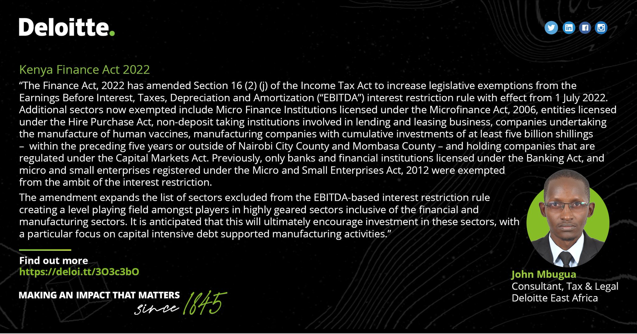 Deloitte Kenya on Twitter "John Mbugua, Consultant, Tax & Legal at