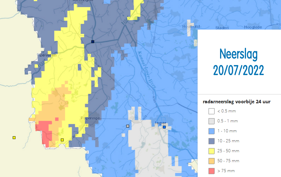 Whitepops's tweet image. Kunnen we na gisterenavond spreken van een (mini-)miniwaterbom voor de regio Abele-Watou-Proven? @poperinge8970 @DDehenauw @MeteoWard @meteobenl