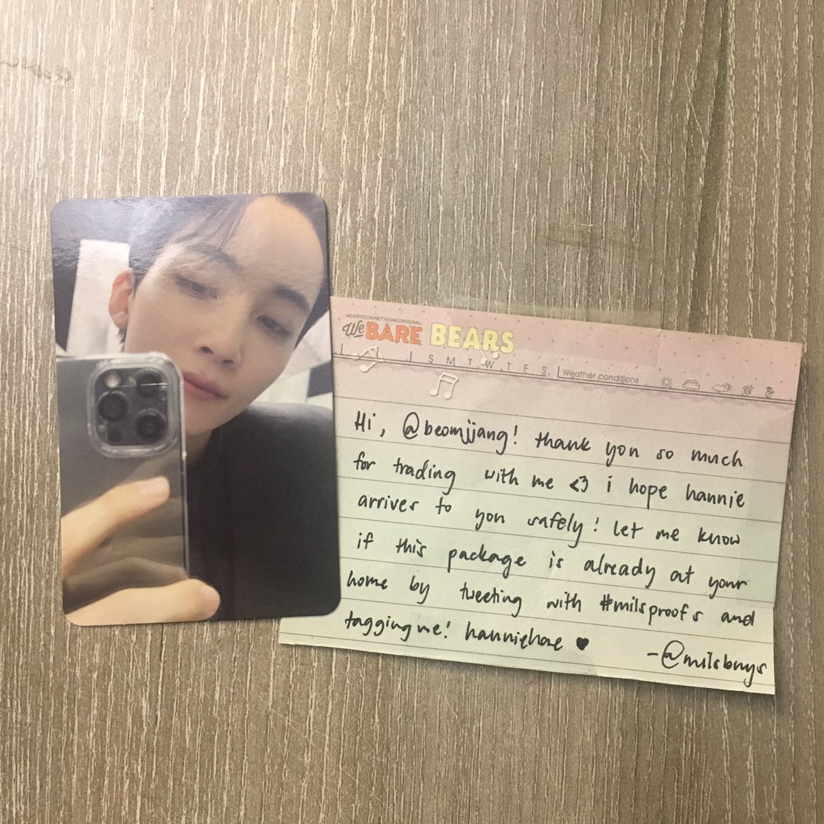 beomjjangg's tweet photo. ˚✧˳ ⁎⁺ 💌 ⁎⁺ ˳✧༚

Hiiii @milsbuys thank you sooo much for tradingg with mee, hannie arrived to me na! Thankk you so muchh din for packing him safelyy! until next tradeee hehehe💗

#milsproofs https://t.co/leuki10eqe