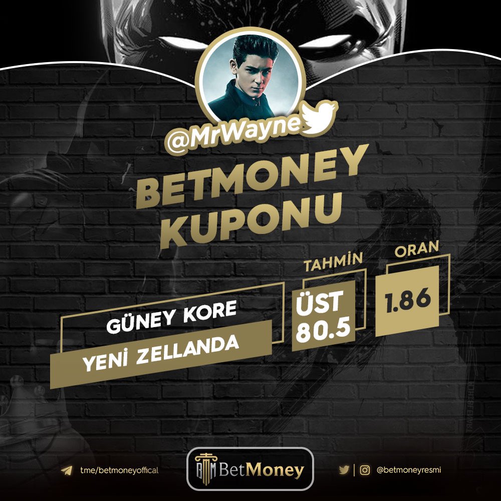 🏆Etkinliği 2 ye çıkartıyorum. 

💵Kuponun tutması durumunda RT yapıp yorum kısmına ID yazan 3 Betmoney üyesine 100₺ nakit.

⏰16:00

💰Kore 80,5 üst

👉🏼 tinyurl.com/profbrucewayne
