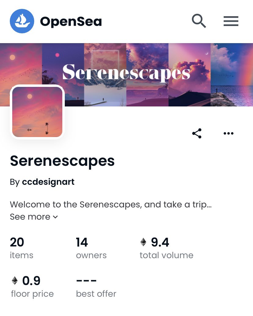 Serenescapes is still being featured on opensea homepage 🤯😍
Can we pass 10 ETH volume today? 👀