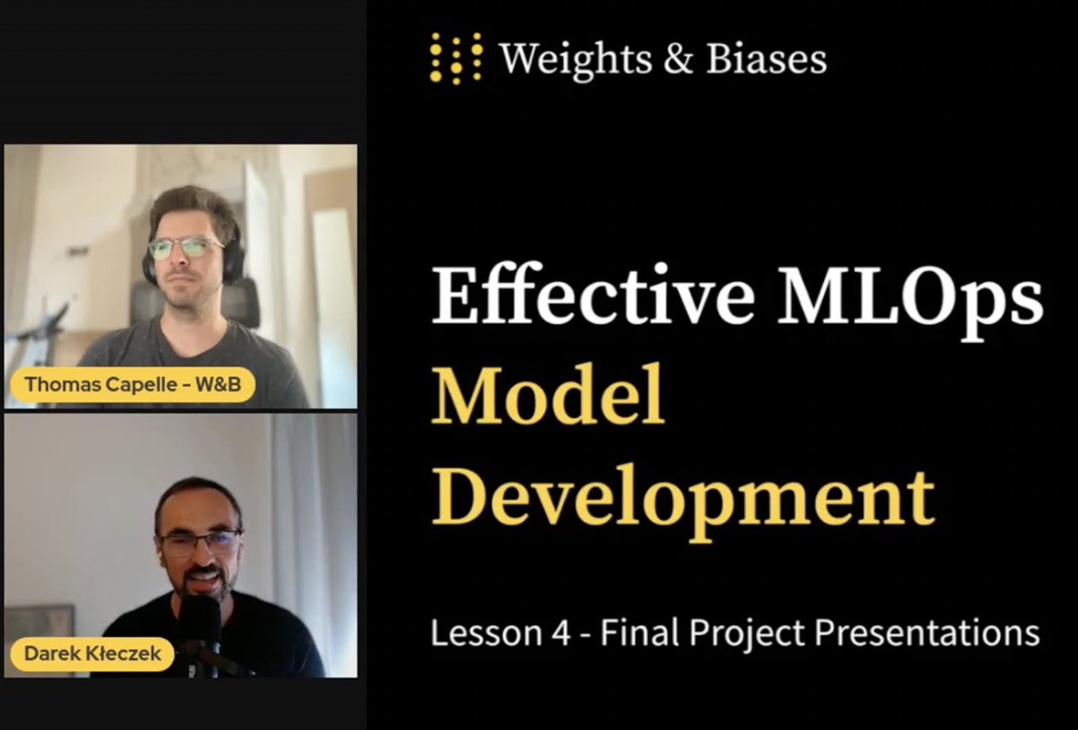 dk21's tweet photo. This week we’ve wrapped up @wandb Effective MLOps - Model Development course and had some of our participants present their final project reports - it was a blast! Here are some of the amazing projects that were presented: 1/7 https://t.co/aTYYIcR86x
