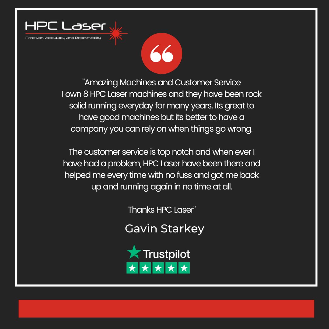 Thank you for your trust, Gavin. 
We offer the highest quality Laser machines and an excellent sales and technical support service. 

Visit uk.trustpilot.com/review/hpclase… &amp; read more reviews

Get in touch today at +44 1422 310800 or sales@hpclaser.co.uk

#review #laserbusiness #hpclaser