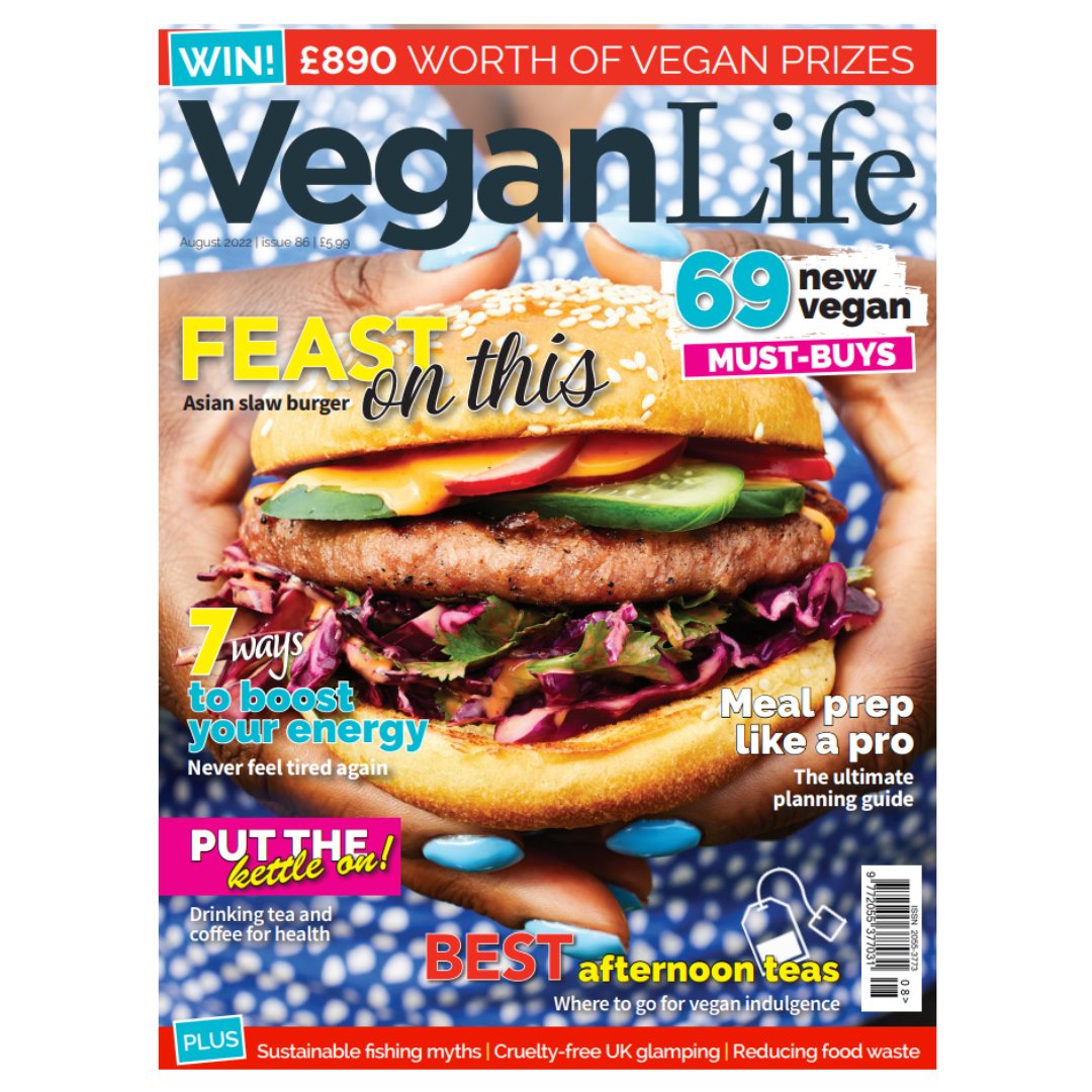 August issue on sale today! Featuring this delicious Asian Slaw Burger by <a href="/MMountainsFoods/">Moving Mountains Foods</a>