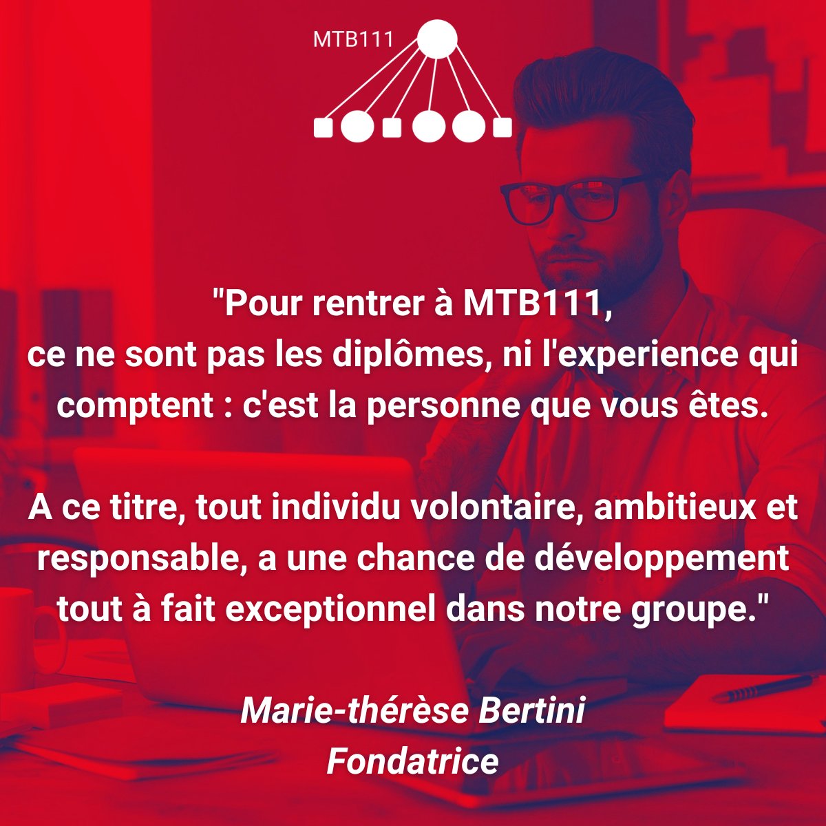 groupe_mtb's tweet photo. 📢"La société MTB est une école"
Citation de notre fondatrice qui définit notre philosophie, datée de 1990, mais toujours d'actualité pour nous.

Notre page recrutement 👉 : https://t.co/Cq394JmJ1z
#recrutement #developpeur #seo #programmation https://t.co/6Wzwtq8nYm