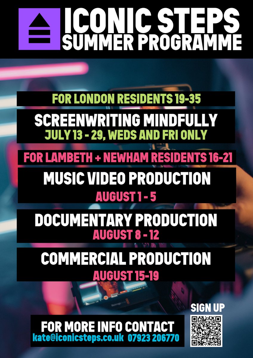 Check out the @IconicSteps summer programme featuring plenty of free courses. Sign up now and learn some basic skills to develop your skills in music video, documentary and commercial production.