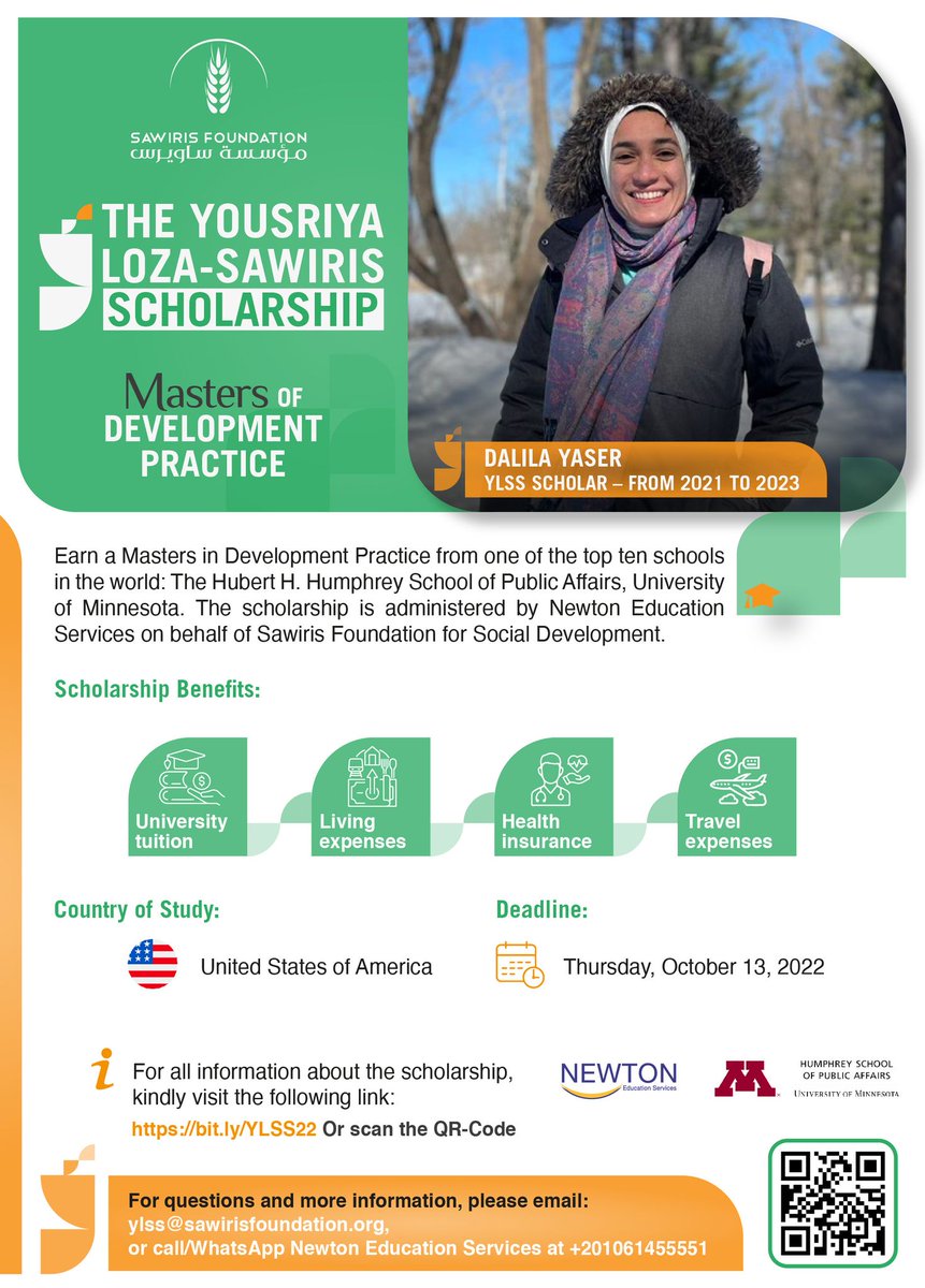 NewtonTestPrep's tweet photo. Call for the 8th round of the Yousriya Loza-Sawiris Scholarship - Masters of Development Practice Program.

The scholarship fully funds two Egyptian students.
Check the eligibility criteria and the application process through the link: https://t.co/vwDAPYgRJ2

#YLSS https://t.co/uB5k7XGgRX