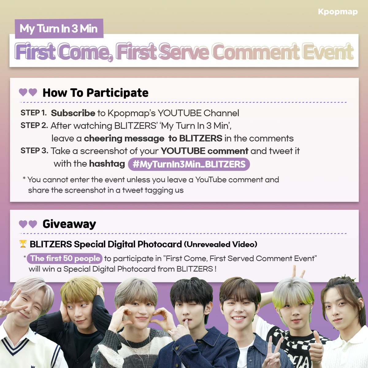 Kpopmap's tweet photo. 🎁First Come, First Served Comment Event🎁
#BLITZERS' "My Turn In 3 Min" was released.
Enjoy our video and get a special giveaway!

▶ https://t.co/99TQCLtjXM

#블리처스 #MyTurnIn3Min_BLITZERS 
@WUZO_BLITZERS https://t.co/2NAQ3SRt6F