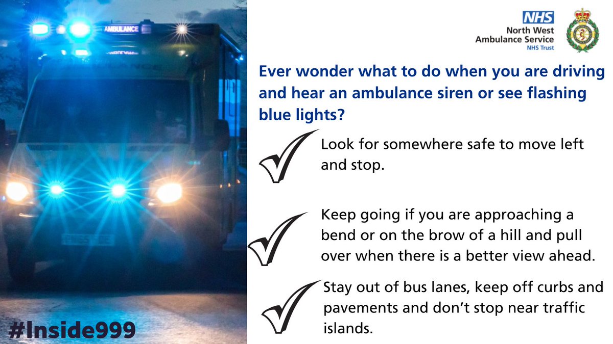 Ever wonder what to do when you are driving and hear an ambulance siren or see flashing blue lights? 🤔 We've got some helpful tips. 
#Inside999