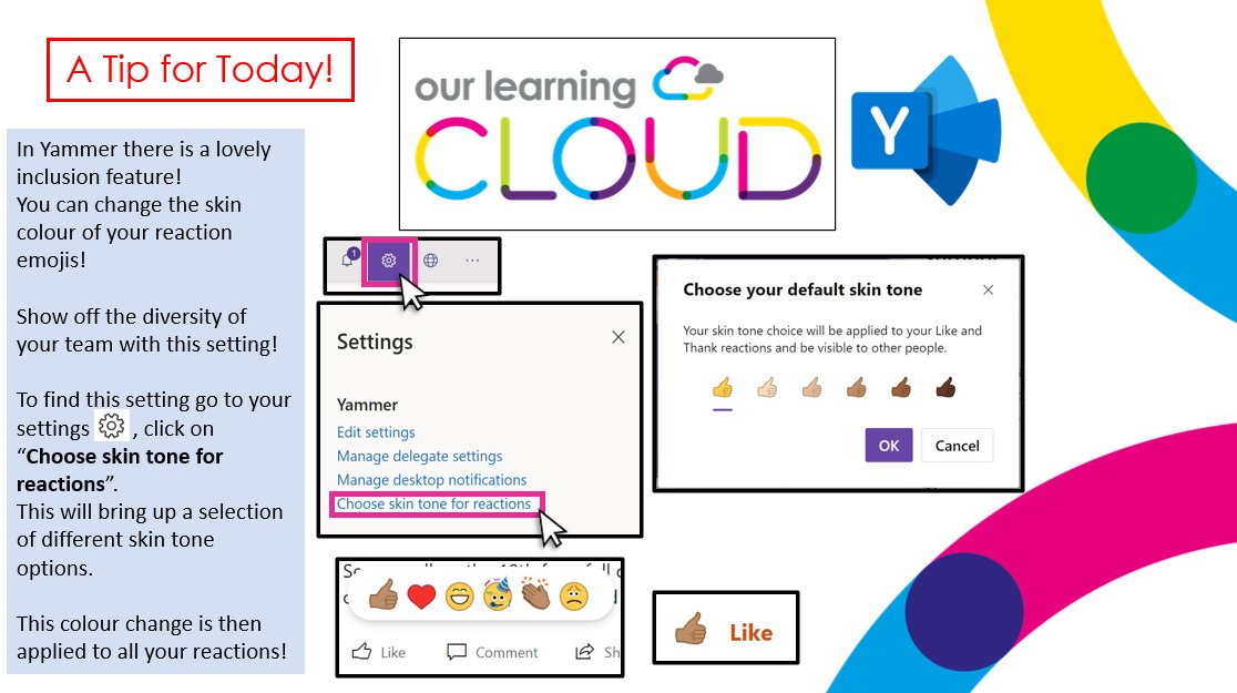 In <a href="/Yammer/">Yammer</a> there is a lovely inclusion feature!
You can change the skin colour of your reaction emojis.

Show off the diversity of your team with this setting!
See below!

👇👇🏻👇🏼👇🏽👇🏾👇🏿  #inclusion #diversity #Yammer #OLC_TFT
