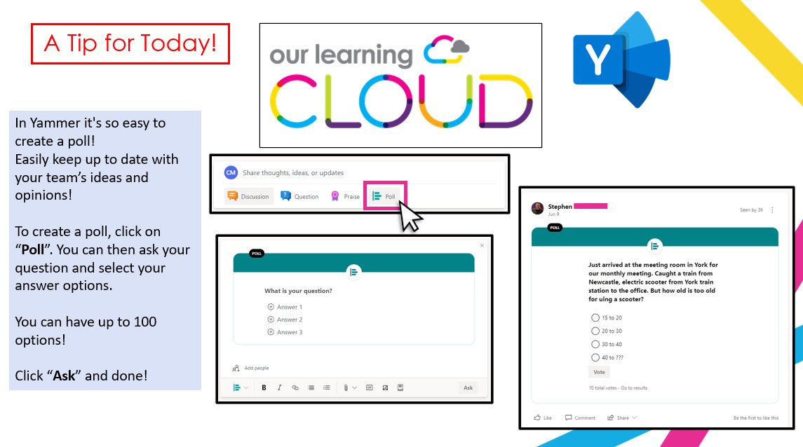 In <a href="/Yammer/">Yammer</a> it's so easy to create a poll!
Easily keep up to date with your team’s ideas and opinions!

See below for how
👇

#Yammer #OLC_TFT