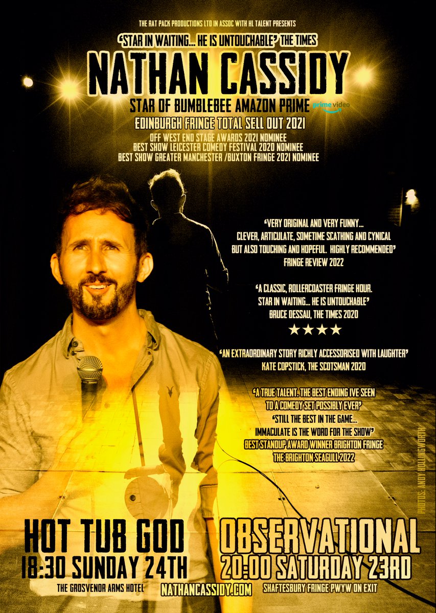 Back at the ace <a href="/shaftesfringe/">Shaftesbury Fringe</a> this weekend <a href="/GrosvenorDorset/">The Grosvenor Arms</a> with 2 new shows for you!

Sat 8pm 
Observational - Best Show Nominee Leicester Comedy Fest ★★★★ The Times

Sun 630pm
Hot Tub God - Best Standup Winner Brighton Fringe 2022

FREE pwyw after!
shaftesburyfringe.co.uk