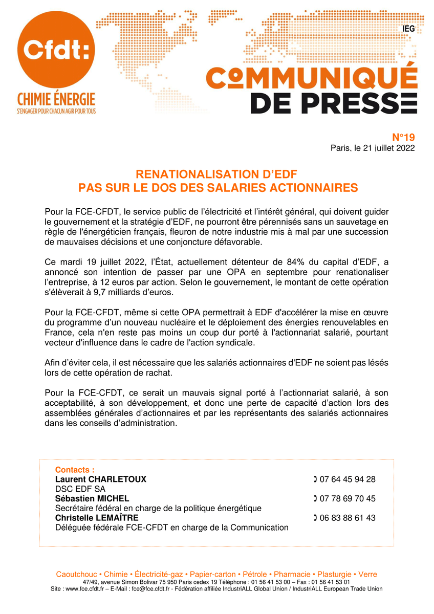 Renationalisation d’EDF pas sur le dos des salariés actionnaires fce.cfdt.fr/accueil/accuei… #EDF #PolitiqueEnergétique #actionnariat