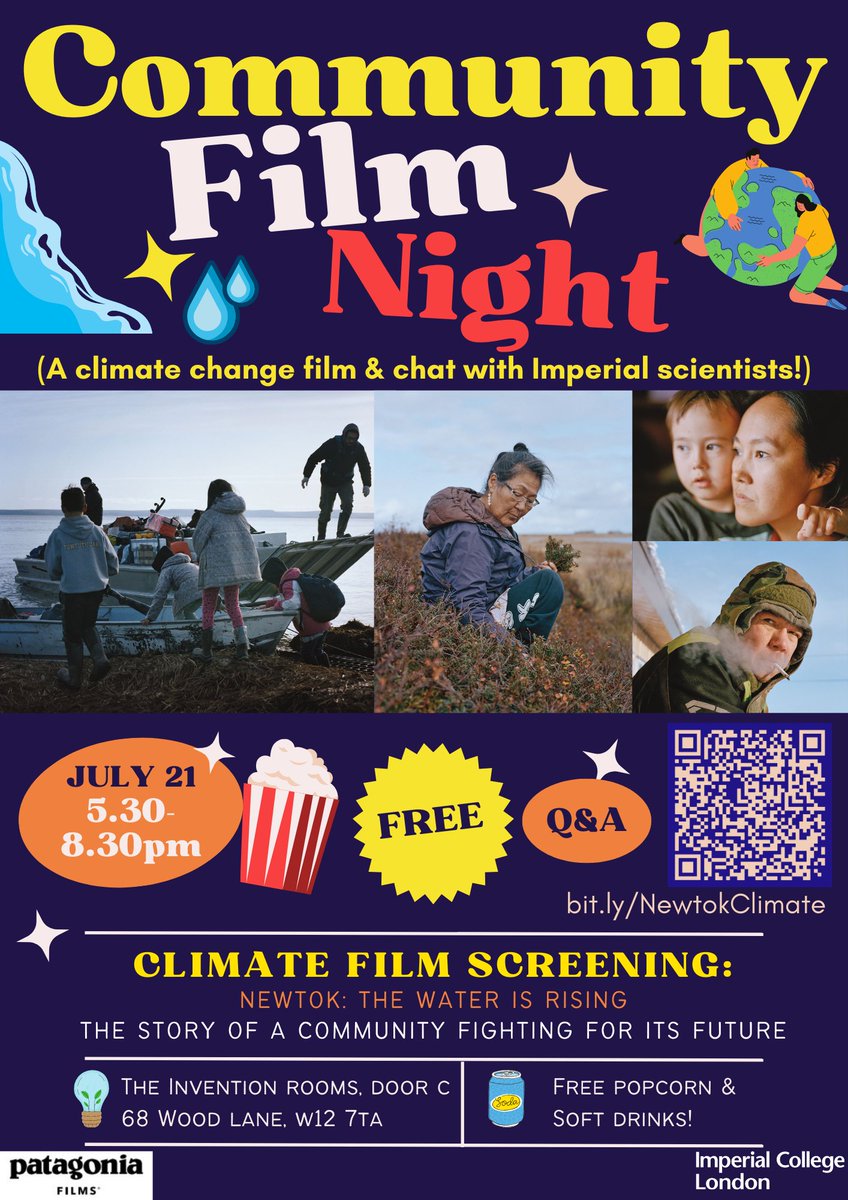 StudyWellHome's tweet photo. 🎥It's tonight! Free climate film night - #Newtok the water is rising!🌊
Join the @The_MRC @ImperialSci Sustainability Working Group to explore indigenous communities seeking justice in climate disaster.
Free 🍿 + soft drinks, networking @InventionRooms
https://t.co/LKJQjFRnne https://t.co/JmYYThUj2f