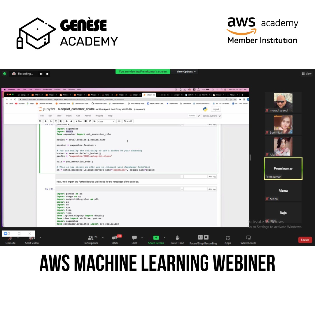 GeneseCloud's tweet image. Had a very excellent session on the Importance of Machine Learning with our incredible speakers Mr. Premkumar & Ms. Mona with 200+ Participants.
We are very grateful to both of our speakers for joining this event and making it worthwhile.
#AWS #machinelearning #AWSML #ai #AIML