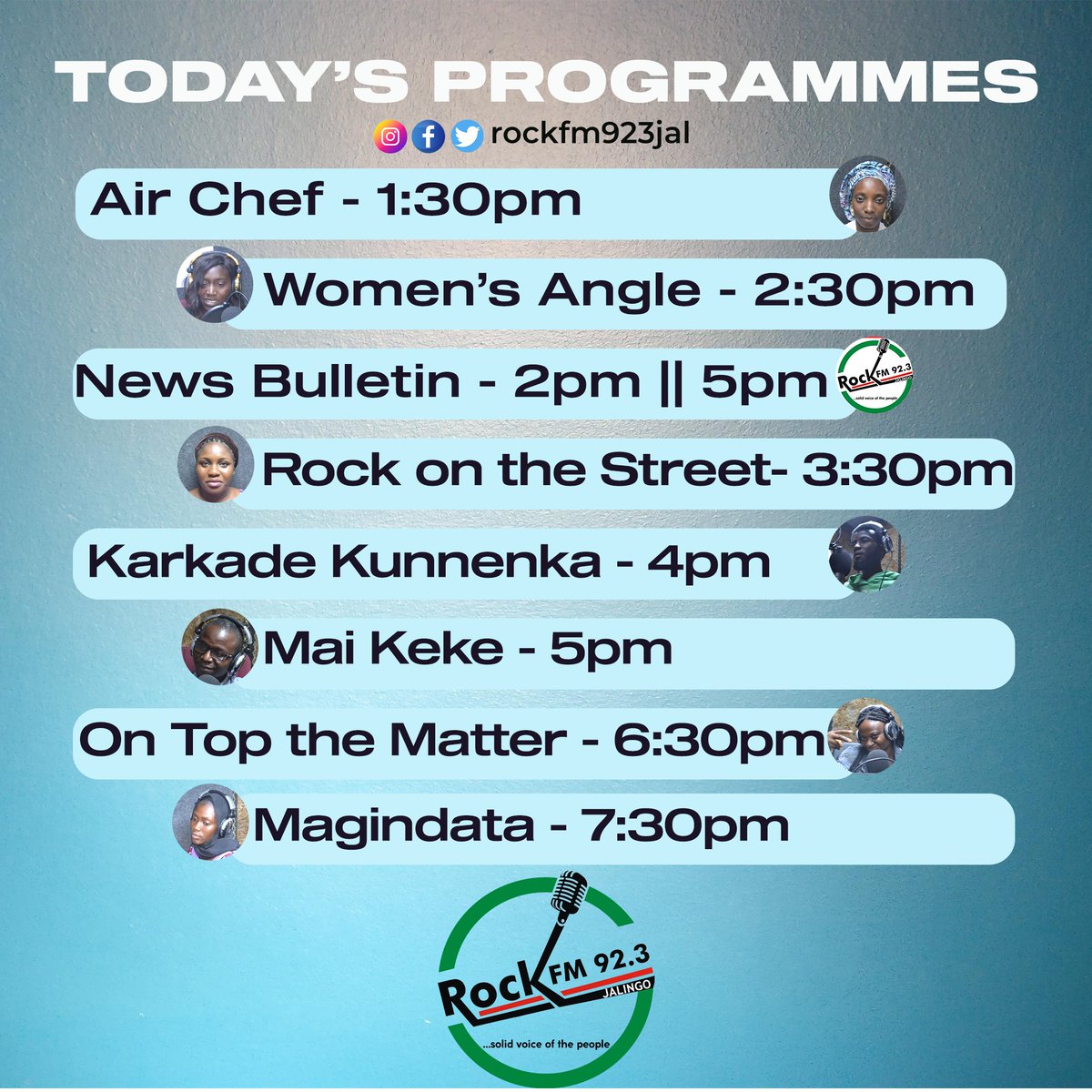 rockfm923jal's tweet photo. Good morning rockfam 🤩 Tune in for our interesting programmes coming your way today ✊
#fmradio #jalingo #taraba #rockfmjal #tarabatwitter #Arewatwitter https://t.co/6TVSZT2X0m