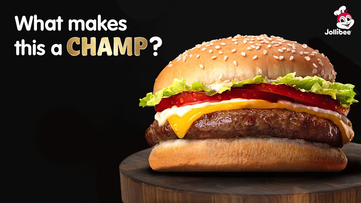 Jollibee's tweet photo. Quote this tweet with something that you love about Jollibee Champ! I want to see what you all have in mind 🤔 https://t.co/TxocHYrVVh