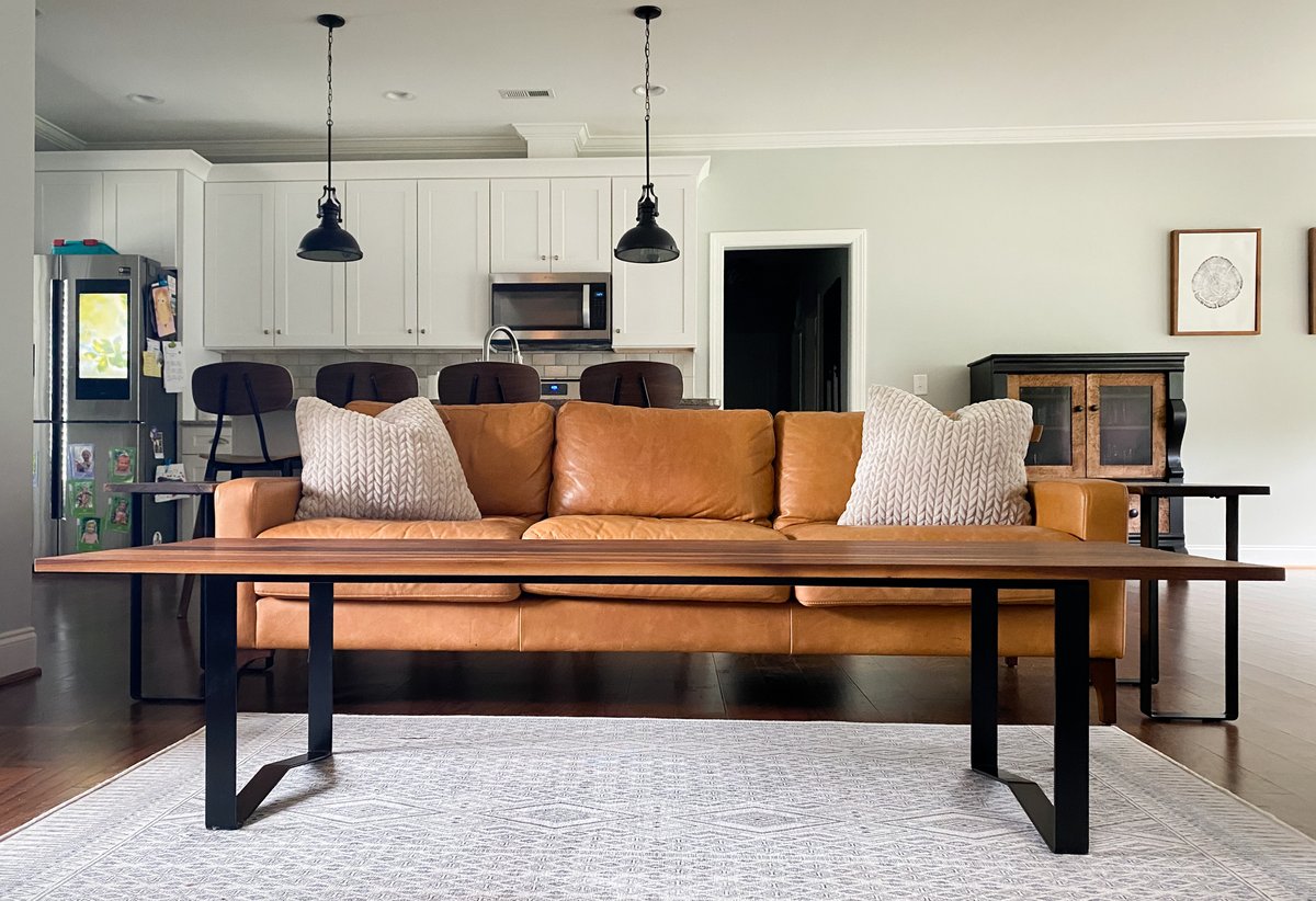 TheSociableHome's tweet photo. We've been redesigning our home with our own hand-made products. The oversized walnut coffee table is built to match the length of our couch, so no cups or feet go without a place to rest.
#coffeetable #sidetables #darkwalnut #woodworking #livingroomfurniture l #funituredesign https://t.co/Ljjgo0Hgdc