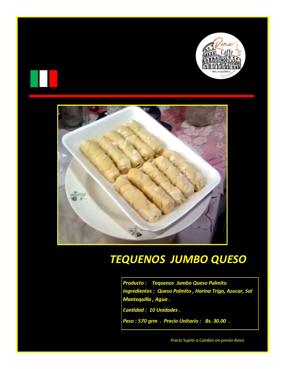 ROMA CAFFE CARACAS. Eleboramos tequeños premium bajo pedido. Llamar.  04125863651.