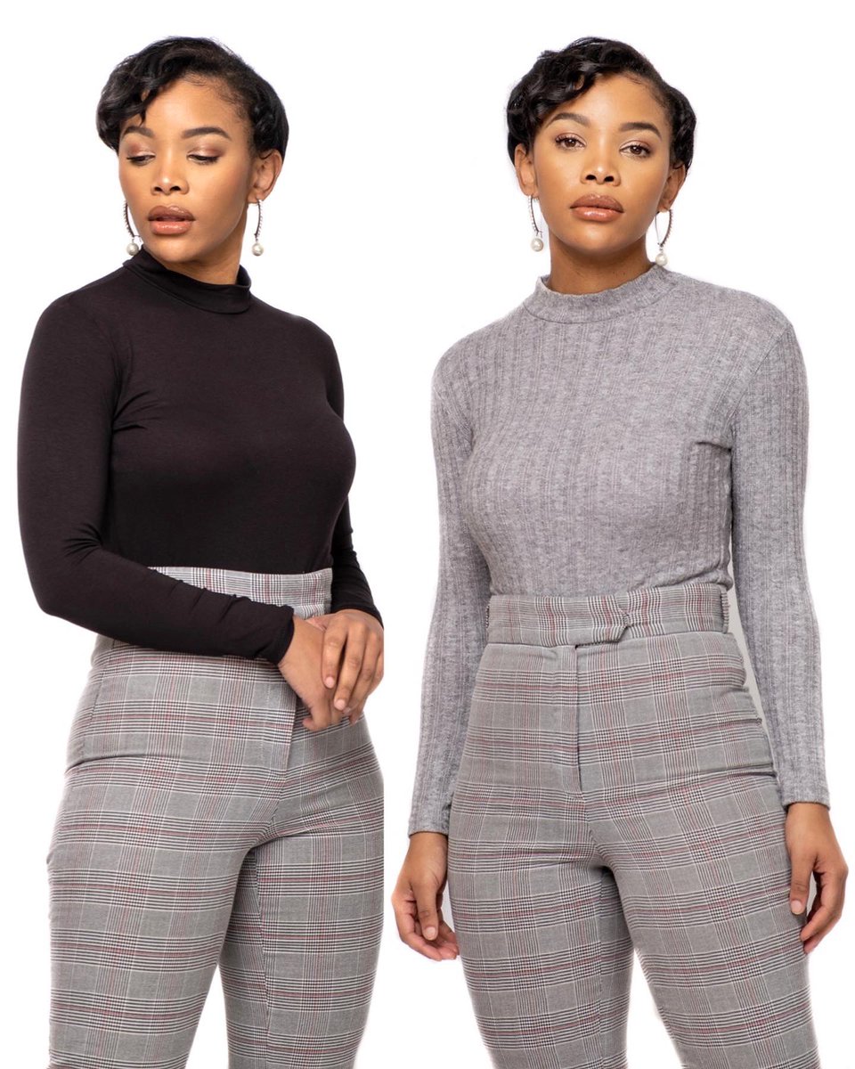 Bodysuits are a staple for layering in chilly weather | Available in classic black and grey melange on kayla-stam.com