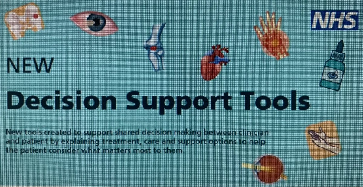 ⬇️⬇️8 new tools published by @nhsengland today. 

england.nhs.uk/decision-suppo…

In delivering #personalisedcare #shareddecisionmaking is a crucial enabler in putting People First #AHPsDeliver

🙏Please share with interested clinical teams