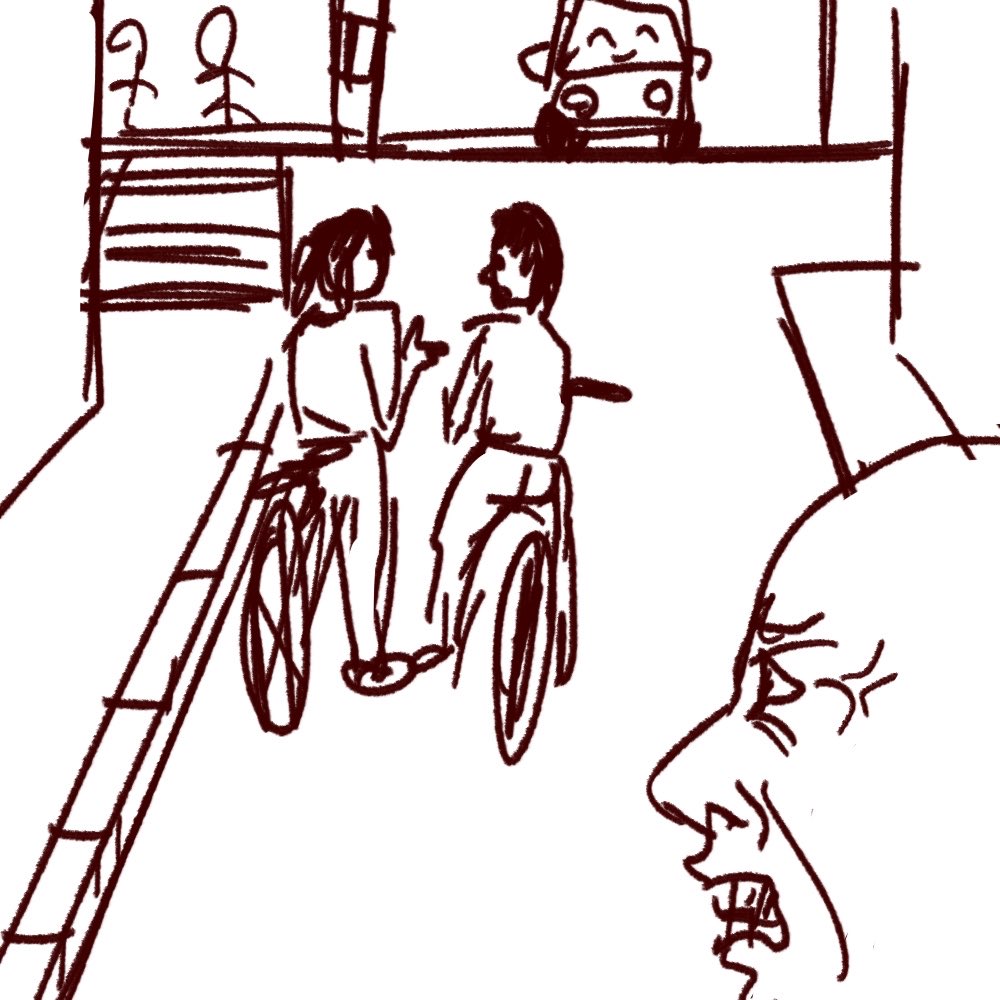 愚かしいおばあ共、そこは車道と知っての狼藉か
いますぐ立ち去れ 