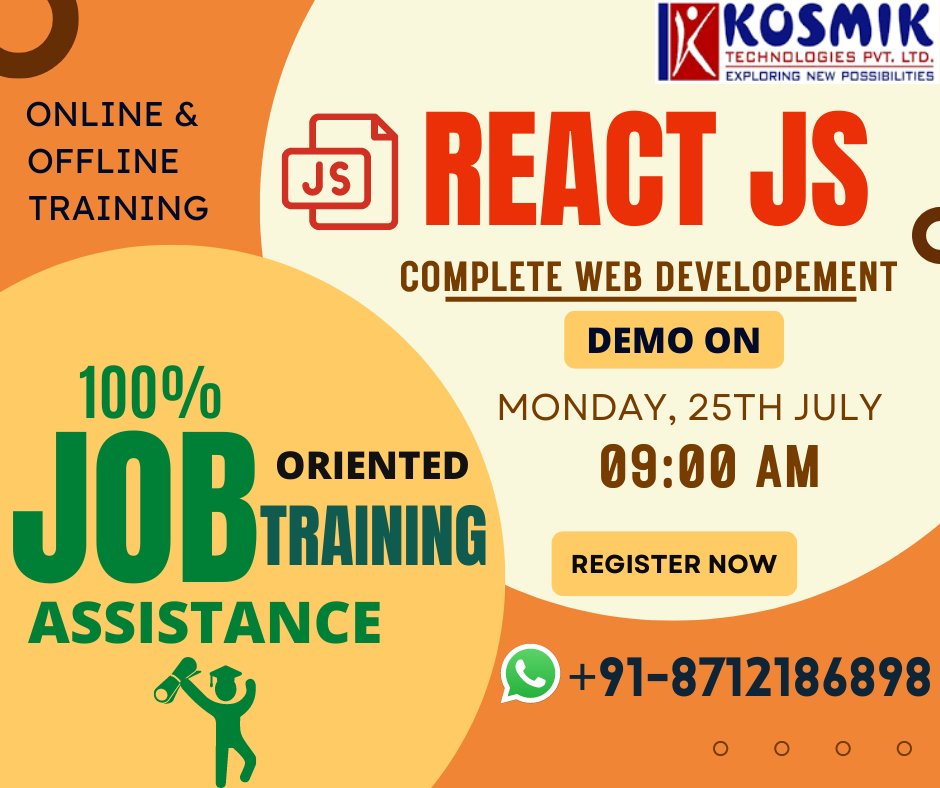 Kosmikteck's tweet image. REACT JS TRAINING IN HYDERABAD,KPHB,KUKATPALLY
bit.ly/2KKDgEO
Phone no: 8712186898
#Reactjsonlinetraining #Reactjs #reactjsdeveloper #reactjsdevelopment #Reactjstraining #reactjsonlinetrainingindia #ITClasses #democlass #softwaretraining #softwaretraininginstitute