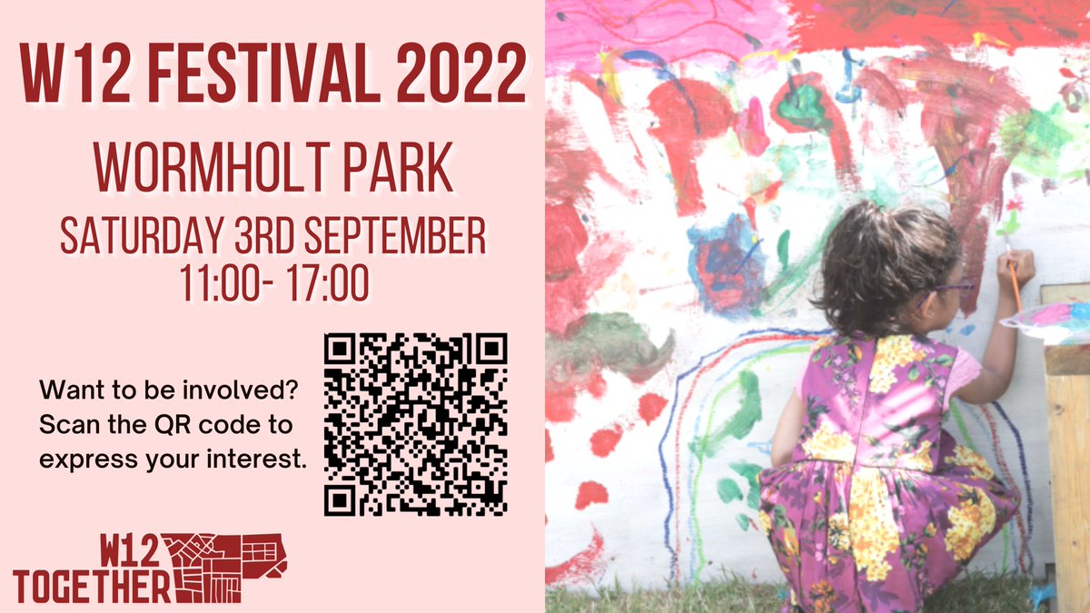 W12Together (@w12together) on Twitter photo We are working to make this year's #W12Festival bigger and more inclusive than before.
Would you like to be a part of the #EndOfSummerFestival as a stallholder, performer or volunteer? If so, please email us at festival@w12together.org or scan the QR code.
#W12Together #Summer We are working to make this year's #W12Festival bigger and more inclusive than before.
Would you like to be a part of the #EndOfSummerFestival as a stallholder, performer or volunteer? If so, please email us at festival@w12together.org or scan the QR code.
#W12Together #Summer