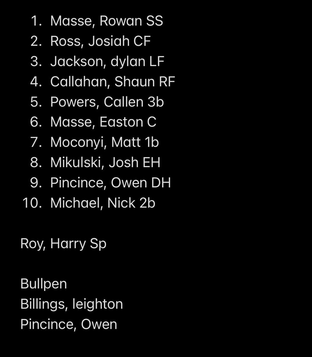 CoachMarcusHill's tweet photo. Here we go again. Game 1.

1:30pm at Iona. 
@HarryRo54084231 gets the ball. 
@lbillings21 in relief. 
Starting lineup below. https://t.co/J7xFtwrcF1