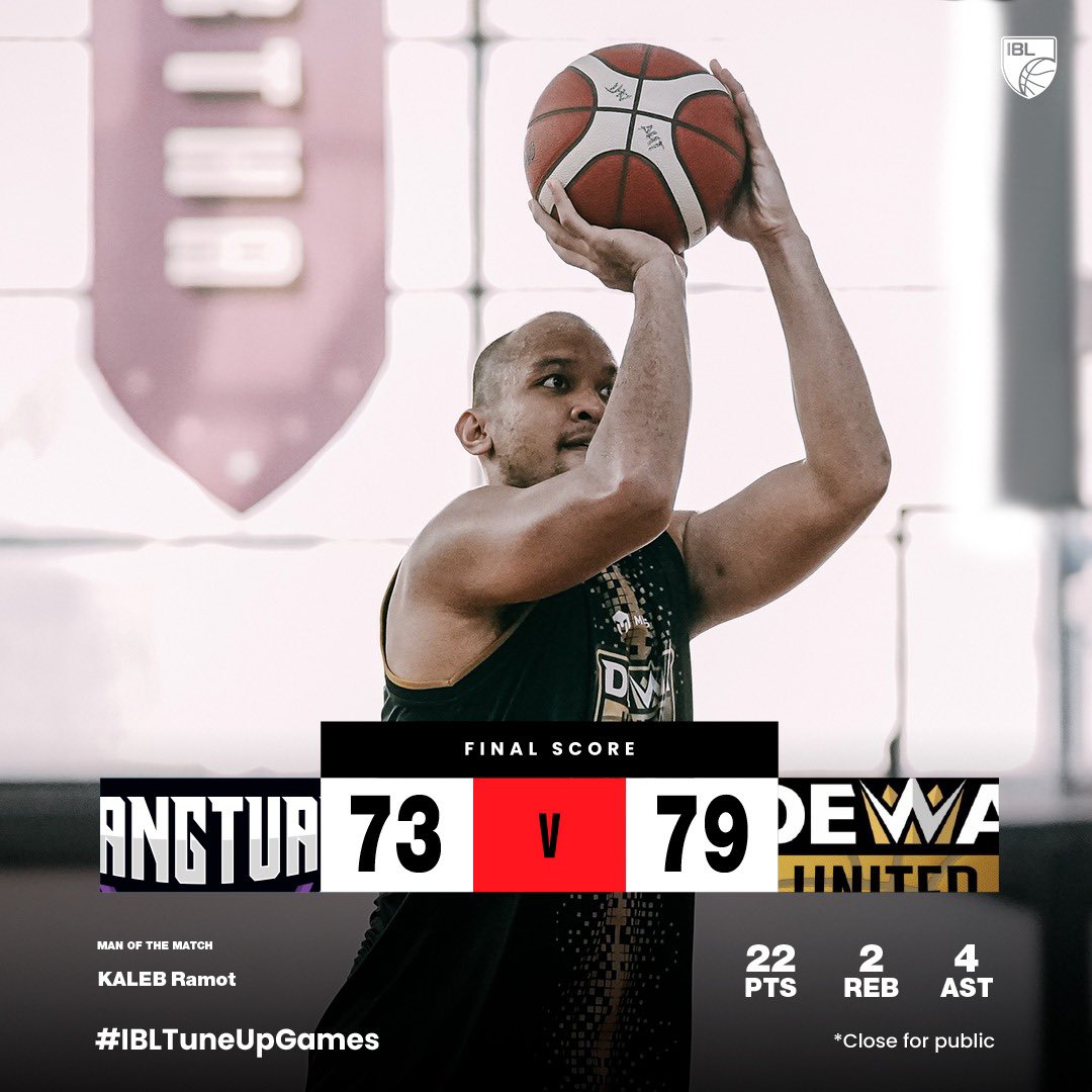 #IBLTuneUpGames 2022

Amartha Hangtuah Jakarta 73-79 Dewa United Surabaya.

(AHT) Ronnie Boyce 31pts 16reb, Stevan Neno 13pts 1reb, dan Kelly Purwanto 11pts 3reb.

(DWA) Kaleb Gemilang 22pts 2reb, Zoran Taley 15pts 3reb, dan Xaverius Prawiro 12pts 4reb.

#LigaKita #IBLUpdates