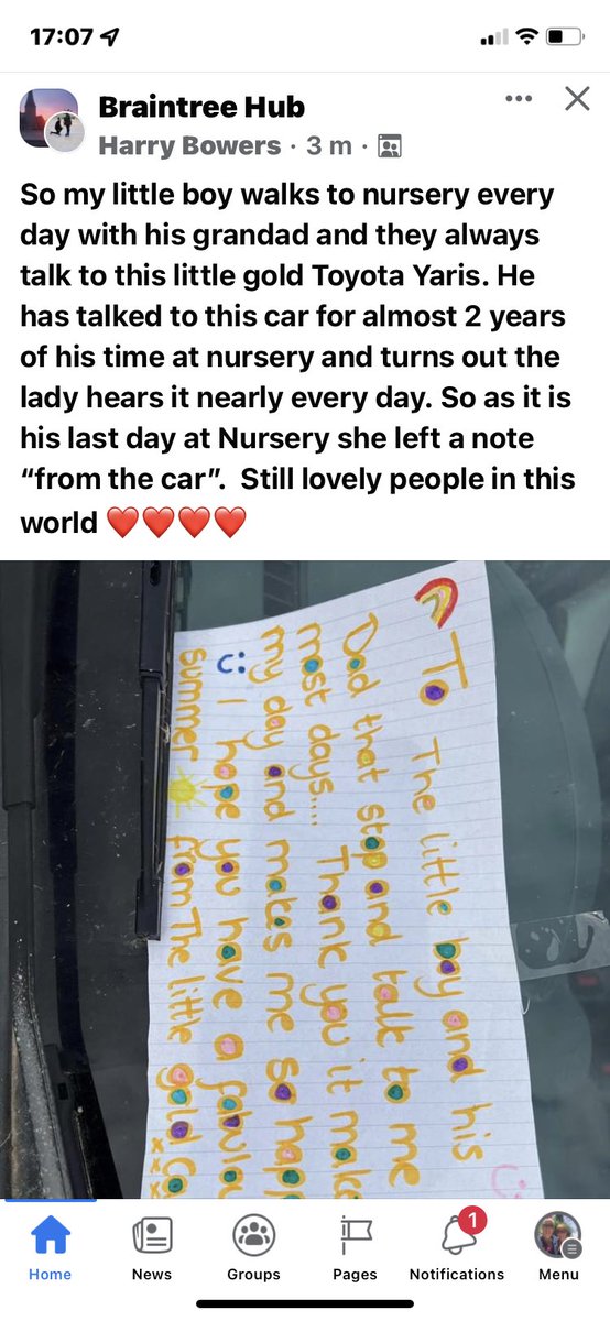 simmy60k's tweet photo. @thismorning I think you should feature this wonderful story of a little boy walking to school talking to a car along the way . The lady that owns it put a note on the car after hearing him . It’s a feel good story https://t.co/Nh1ro5TXz4