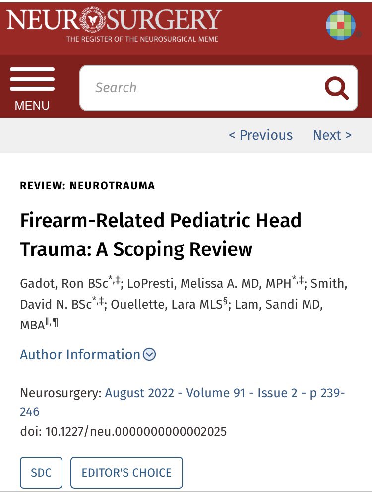 MALoPrestiMDMPH's tweet photo. Excited to see our paper on #firearm related #pediatric #brain #trauma featured under Editor’s Choice! #Advocacy #PublicHealth #neurosurgery #TBI #SafetyFirst @sandi_lam @ron_gdt @Lurieneurosurg @LurieChildrens @NeurosurgeryNM @TexasChildrens @BCMNeurosurgery @BCMPedPubHlth https://t.co/lx8FA4yKWW