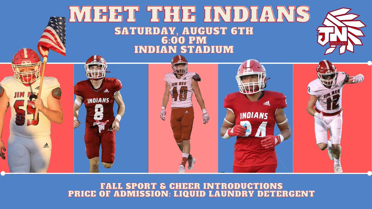 Meet the Indians
Saturday, August 6th @ 6:00 pm
Indian Stadium
Admission Fee: Liquid Laundry Detergent
#RollTribe