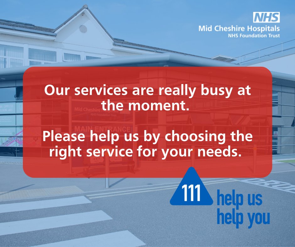 Our services are really busy at the moment. Please help us by choosing the right service for your needs - 111.nhs.uk.

Please don’t come to A&amp;E unless it’s an emergency or a life-threatening situation. #HelpUsHelpYou